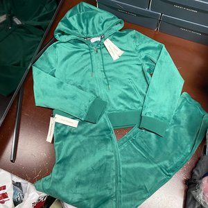 Juicy Couture Womens Jade Green Full Zip Hoodie Pant Sweat Tracksuit Size Xlarge